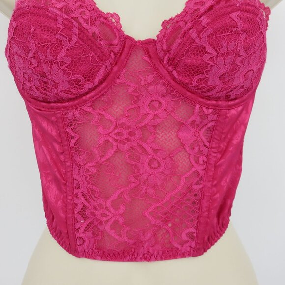 Women Small Pink Flower Floral Lace Underwire Longline Bra Boning Corset Top - Picture 4 of 13